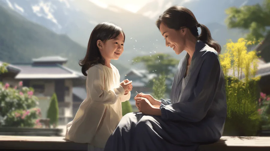 Photo of a mother and daughter laughing. Communication is learned from our elders.