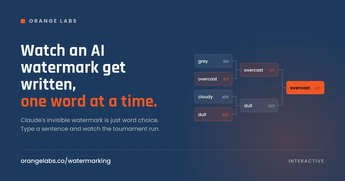 Orange Labs interactive demo: how AI text watermarking works, word by word